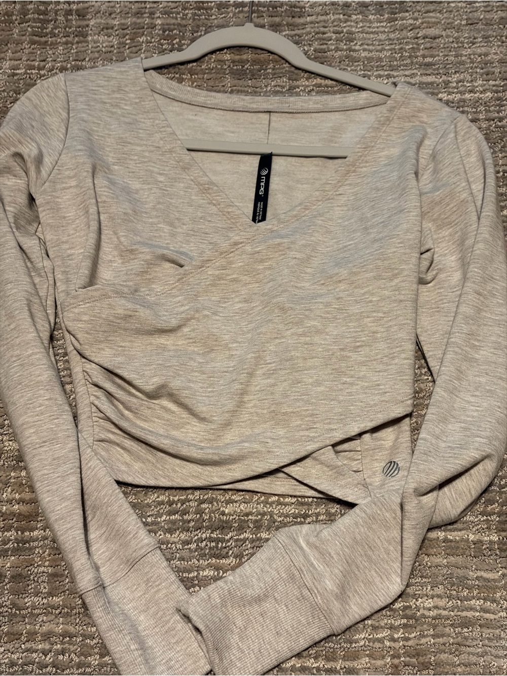 MGP Light heather Wrap-Style Long Sleeve Crop Top